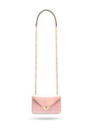 Small leather envelope chain bag, blush patent, long chain strap