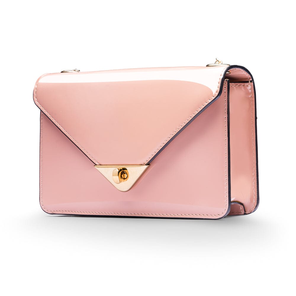 Small leather envelope chain bag, blush patent