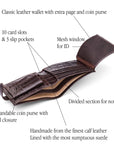 Leather wallet with coin purse, ID and tab closure, brown croc, features