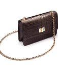 Mini chain bag, brown croc, with long chain strap