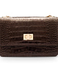 Mini chain bag, brown croc, front view