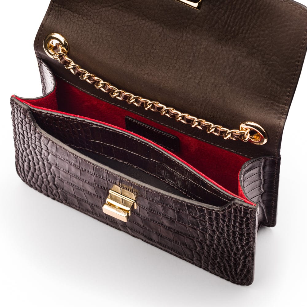 Mini chain bag, brown croc, inside view