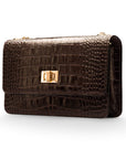 Mini chain bag, brown croc, side view