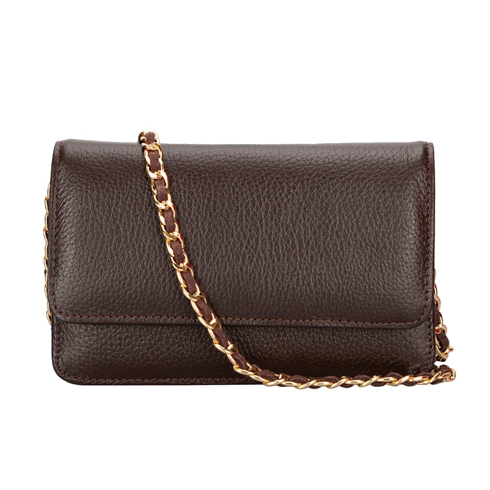 Small leather chain bag, brown, front