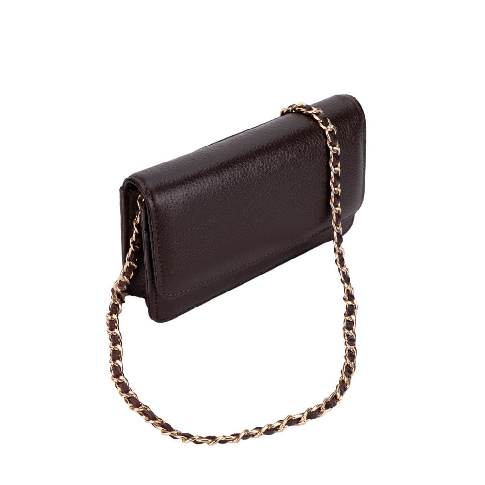 Leather mini chain bag, brown, side
