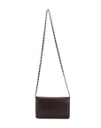 Leather mini chain bag, brown, long chain strap