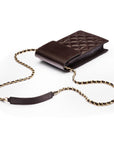 Leather phone bag, brown, with chain strap