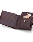 Leather wallet with coin purse, ID and tab closure, brown, coin purse open