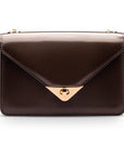 Small leather envelope chain bag, brown, front