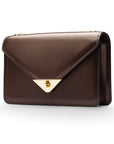 Small leather envelope chain bag, brown, front view