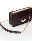 Small leather envelope chain bag, brown, side view