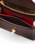 Small leather envelope chain bag, brown, inside view