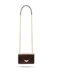 Small leather envelope chain bag, brown, long strap