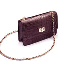 Mini chain bag, burgundy croc, side view