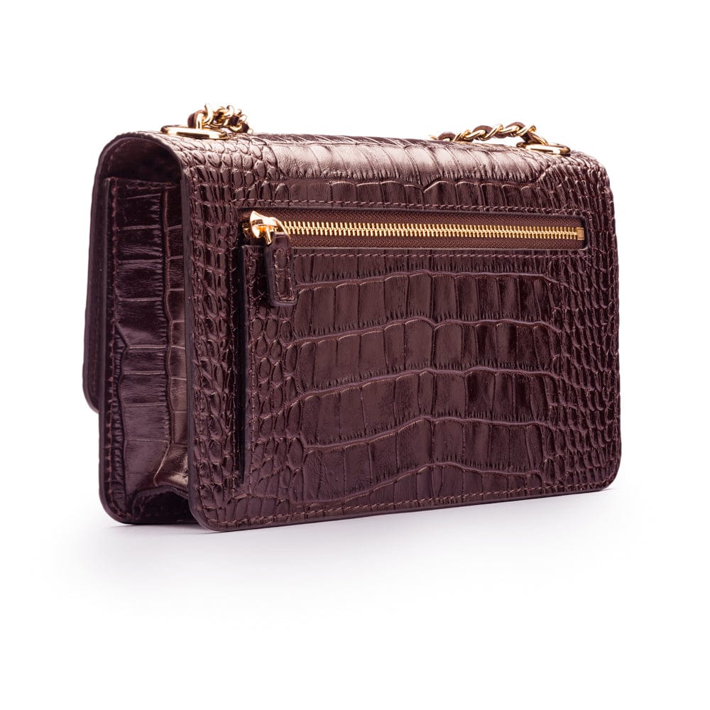 Mini chain bag, burgundy croc, back view