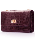 Mini chain bag, burgundy croc, side view