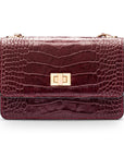 Mini chain bag, burgundy croc, front view