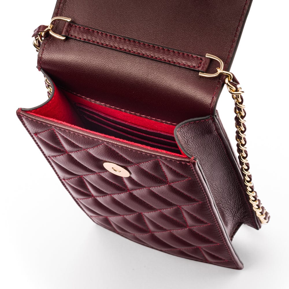 Leather phone bag, burgundy, inside