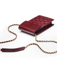 Leather phone bag, burgundy, with chain strap