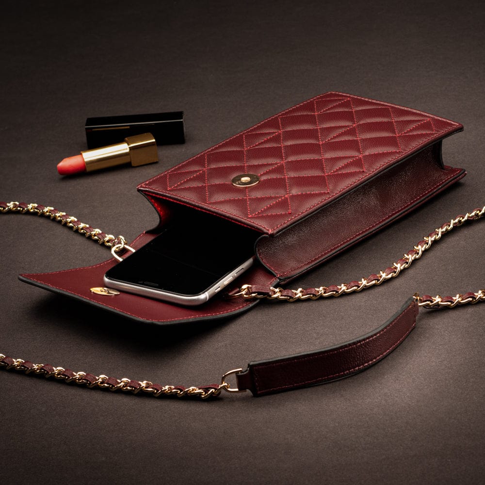 Leather phone bag, burgundy, lifestyle