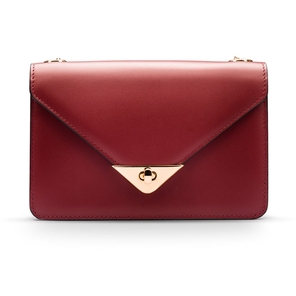 Small leather envelope chain bag, burgundy, front