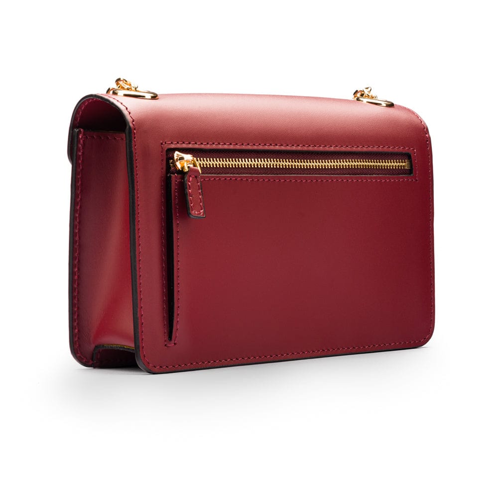 Small leather envelope chain bag, burgundy, back view