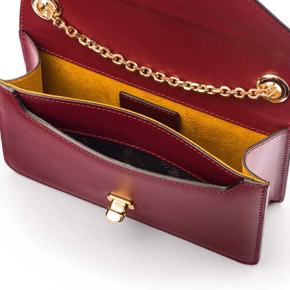 Small leather envelope chain bag, burgundy, inside view