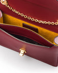 Small leather envelope chain bag, burgundy, inside view