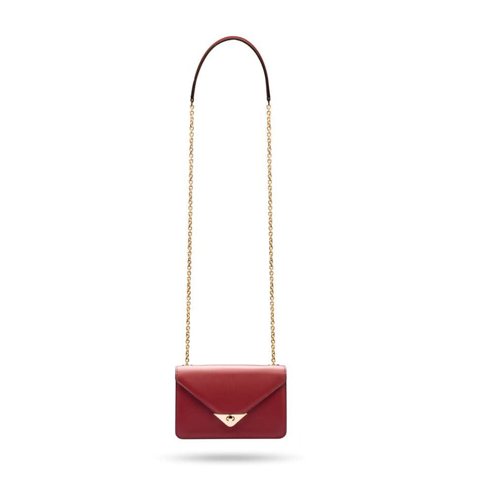 Small leather envelope chain bag, burgundy, shoulder strap