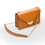 Small leather envelope chain bag, camel, side view