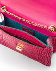 Mini chain bag, cerise pink croc, inside view