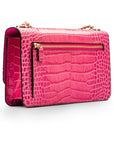 Mini chain bag, cerise pink croc, back view