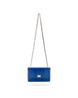 Small leather chain bag, cobalt croc, shoulder strap