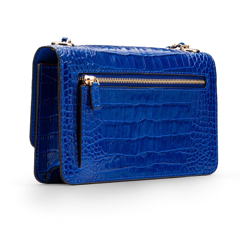 Mini chain bag, cobalt croc, back view