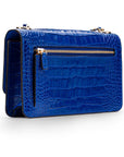 Mini chain bag, cobalt croc, back view