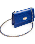 Mini chain bag, cobalt croc, with chain strap