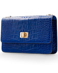 Mini chain bag, cobalt croc, side view