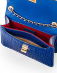 Mini chain bag, cobalt croc, inside view