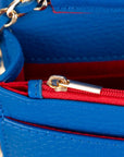 Small leather chain bag, cobalt, close up