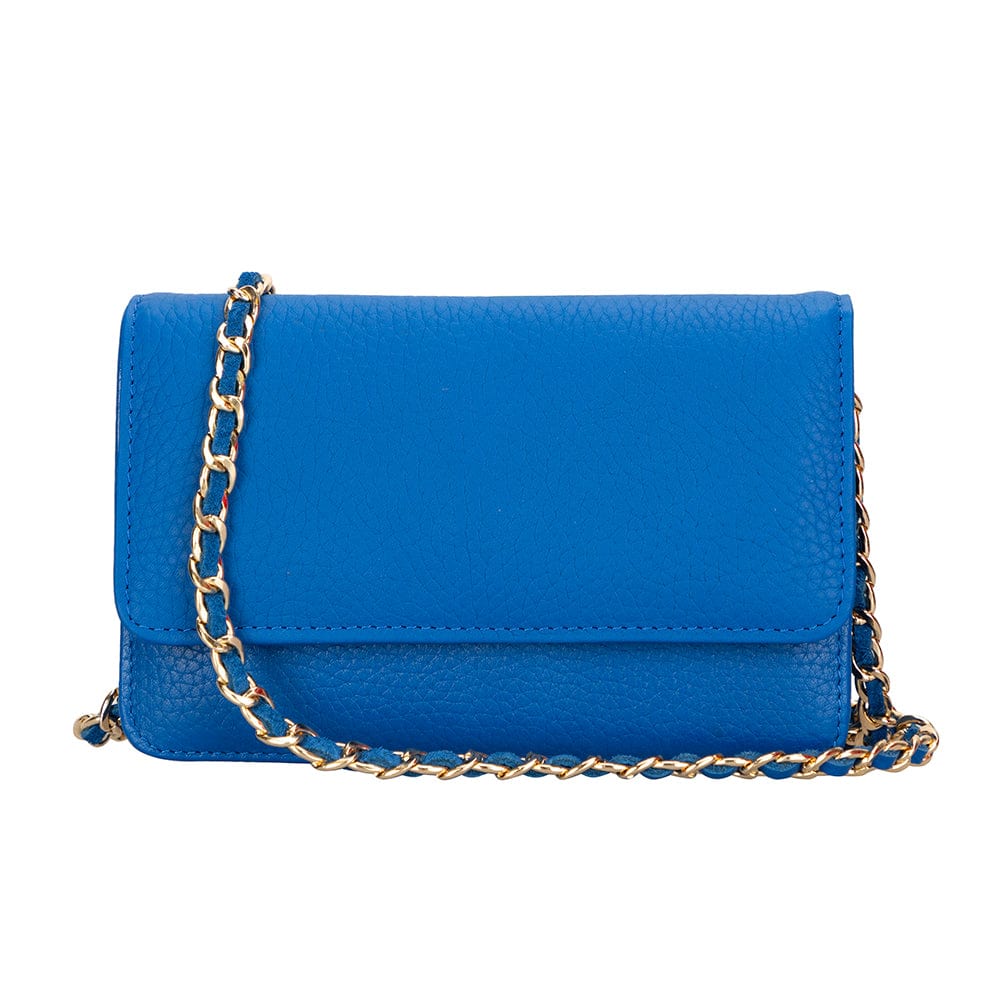 Small leather chain bag, cobalt, front