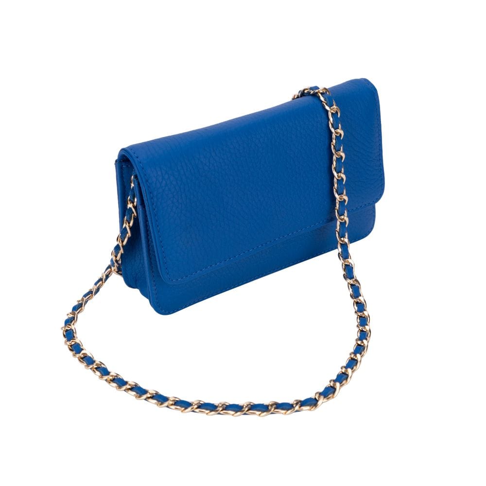 Small leather chain bag, cobalt, side