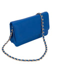 Small leather chain bag, cobalt, side