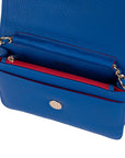 Small leather chain bag, cobalt, open