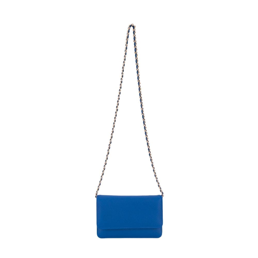 Small leather chain bag, cobalt, chain strap