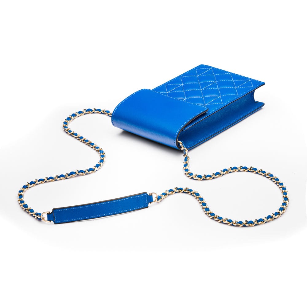 Leather phone bag, cobalt, with shoulder strap