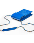 Leather phone bag, cobalt, with shoulder strap