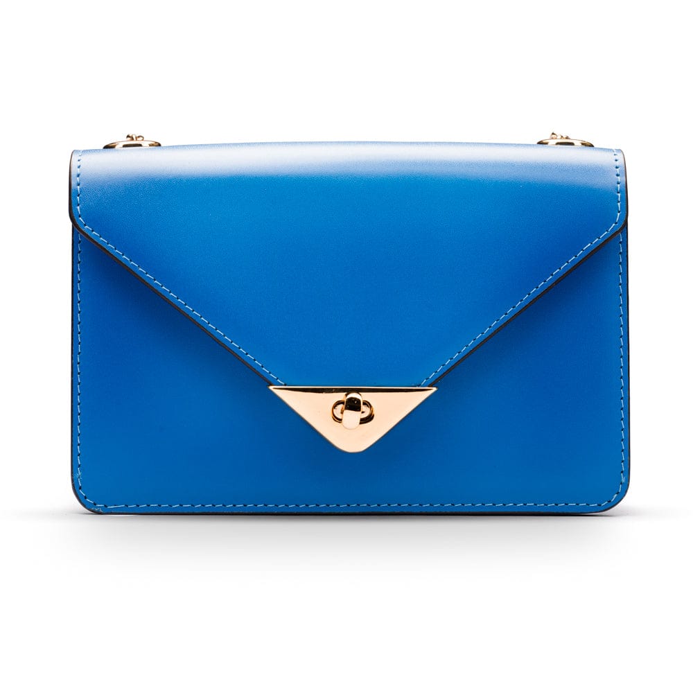 Small leather envelope chain bag, cobalt, front