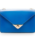 Small leather envelope chain bag, cobalt, front