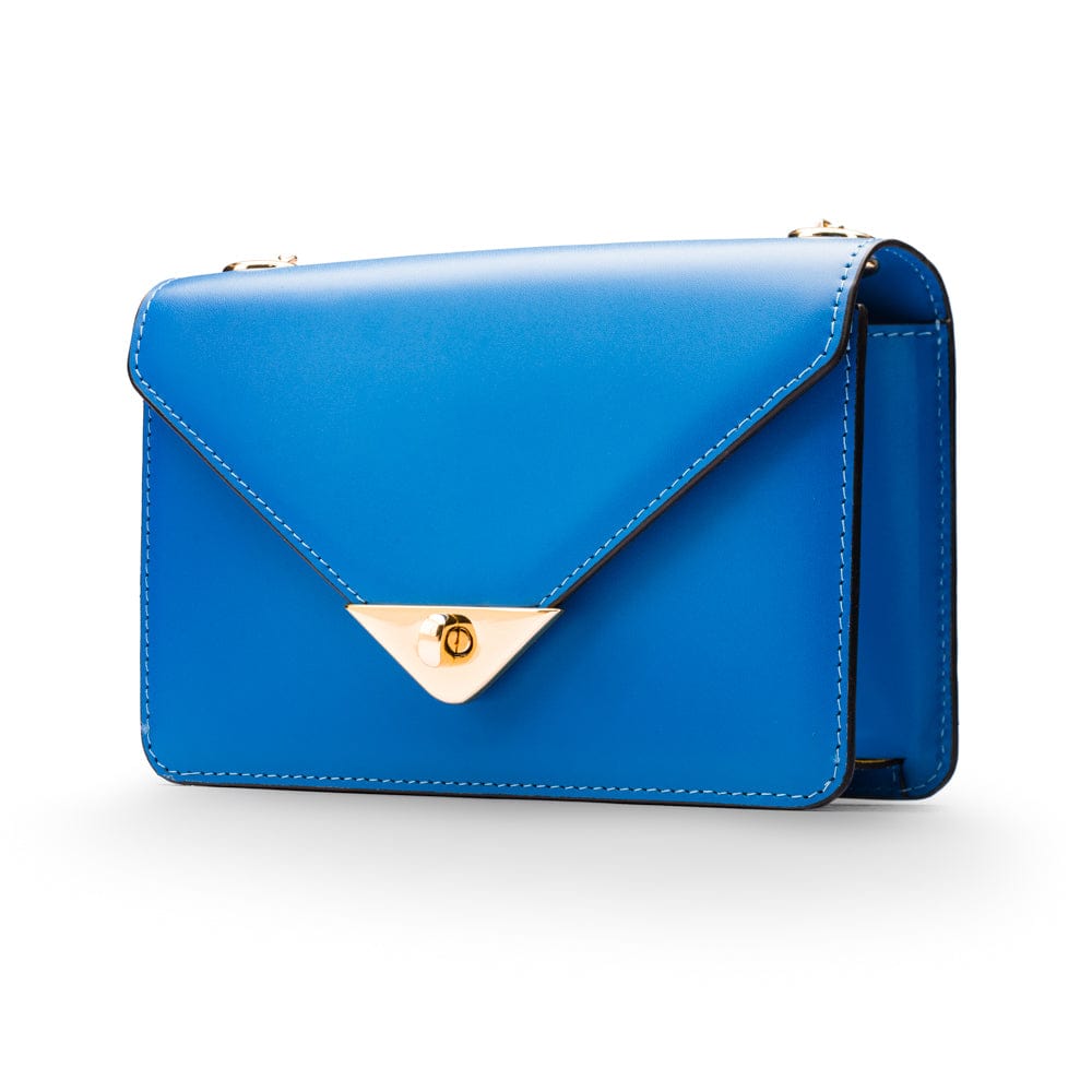 Small leather envelope chain bag, cobalt, front view