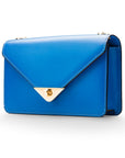 Small leather envelope chain bag, cobalt, front view